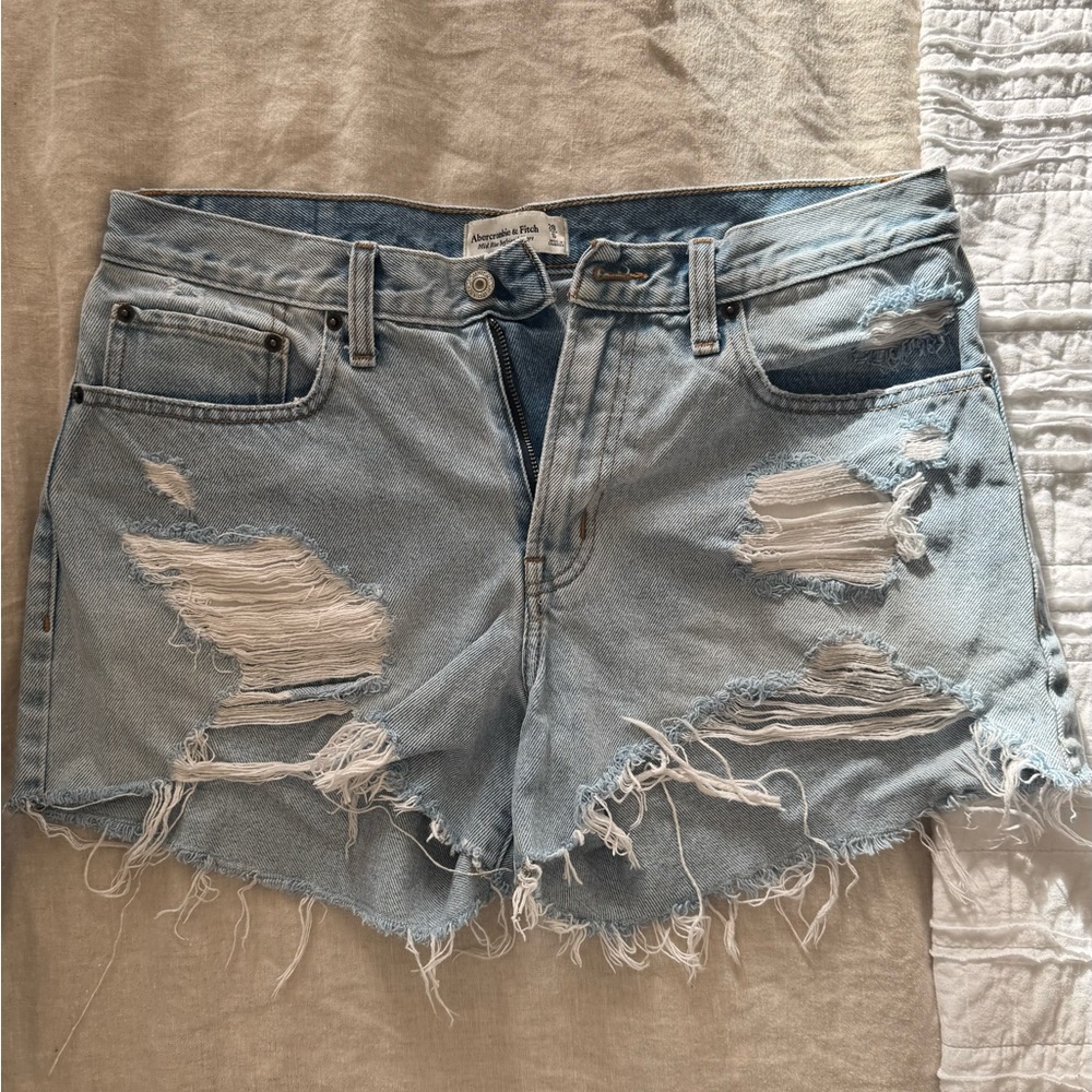 Abercrombie Mid Rise Distressed Light Blue Boyfriend Denim Shorts